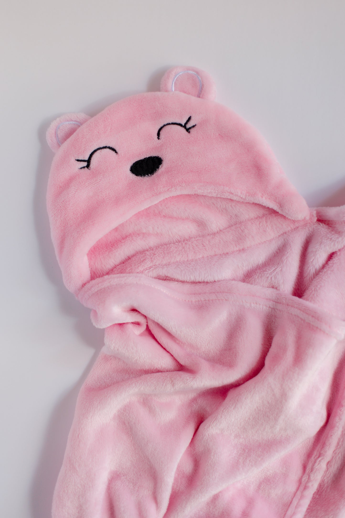 Pink Bear Hooded Baby Blanket