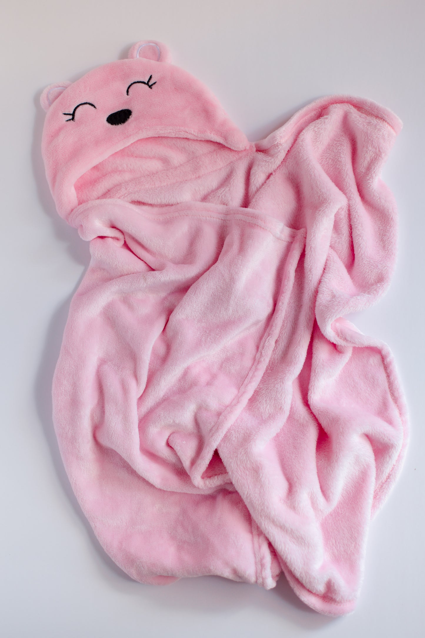Pink Bear Hooded Baby Blanket
