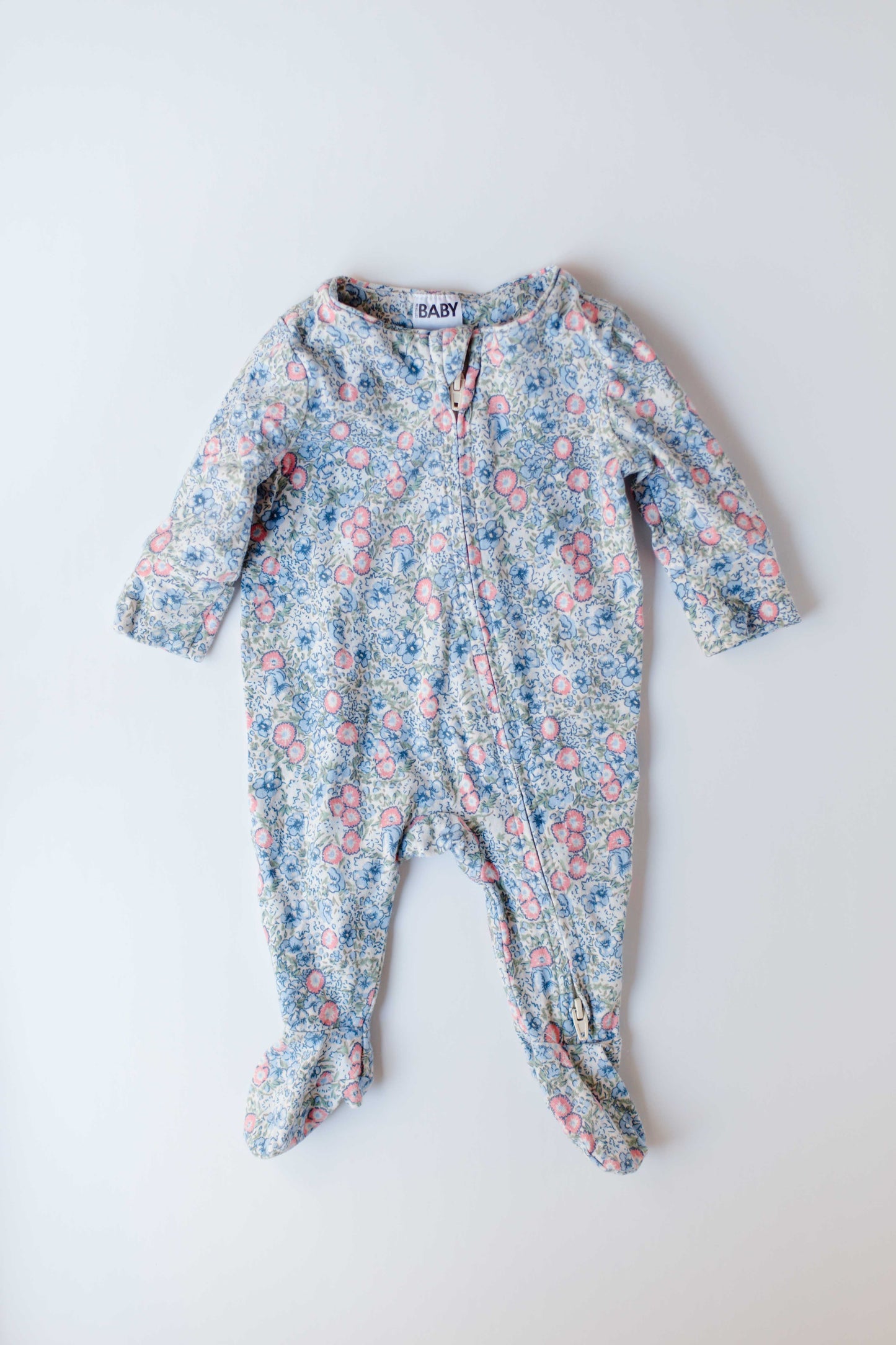 Blue Floral Print Babygrow with Zipper [Newborn]
