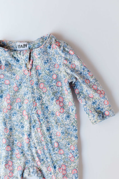 Blue Floral Print Babygrow with Zipper [Newborn]