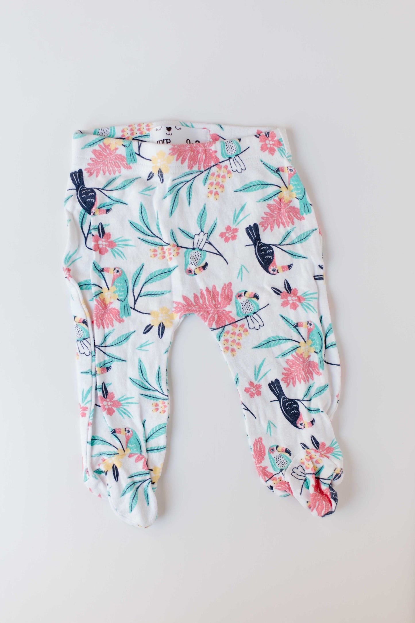 Tropical Floral and Bird Print Baby Pants with Feet [0-3m]