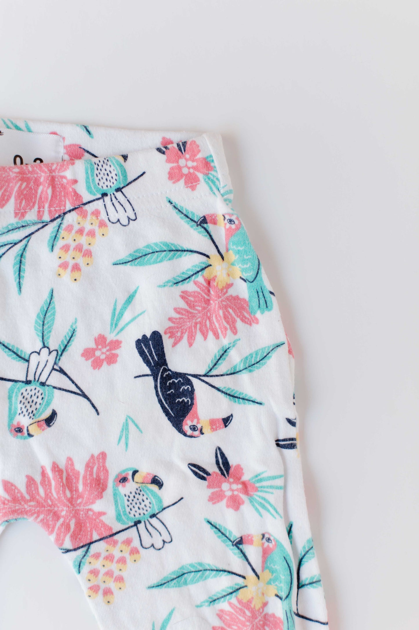Tropical Floral and Bird Print Baby Pants with Feet [0-3m]