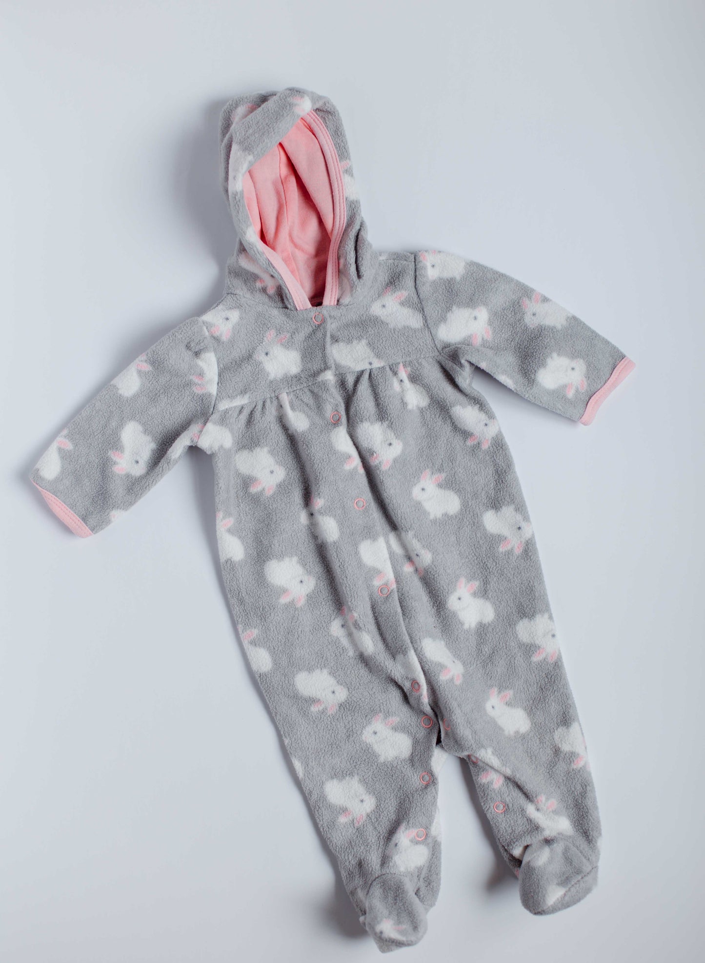 Grey Bunny Print Fleece Babygrow [0-3m]