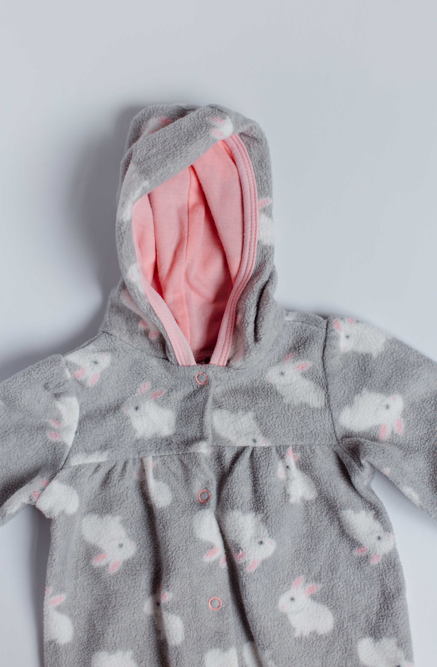 Grey Bunny Print Fleece Babygrow [0-3m]