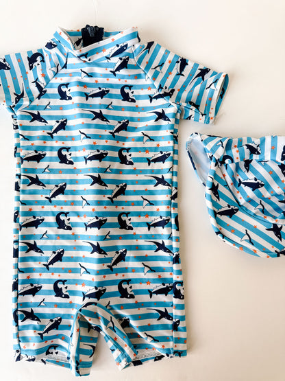 Stripes & Sharks Sun Suit [1-2y]