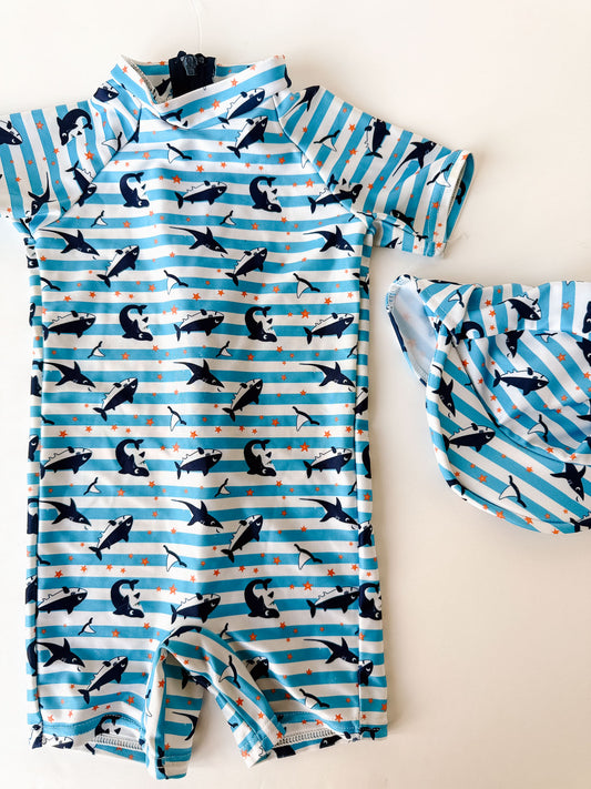 Stripes & Sharks Sun Suit [1-2y]