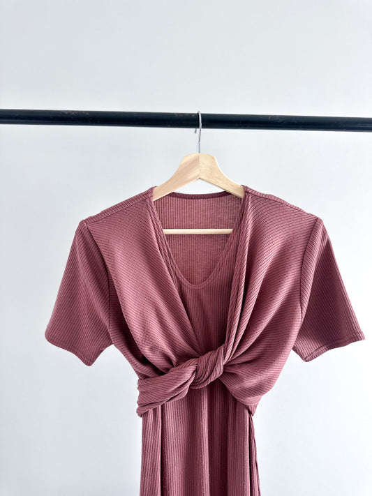 Dusty Rose Maternity Dress with Tiered Hem [Small]