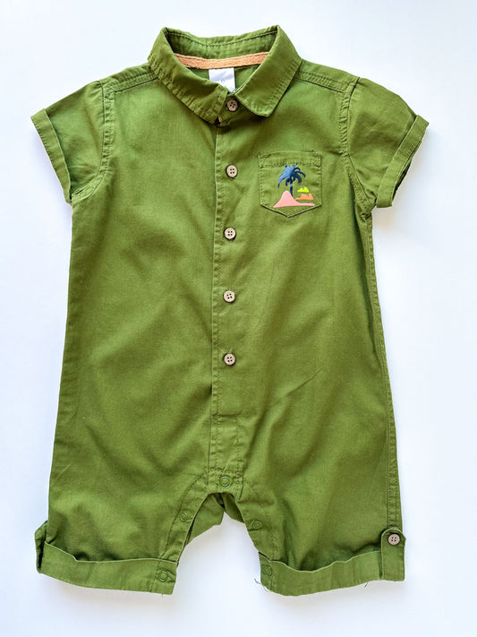 Olive Romper with Palm Embroidery [18-24m]