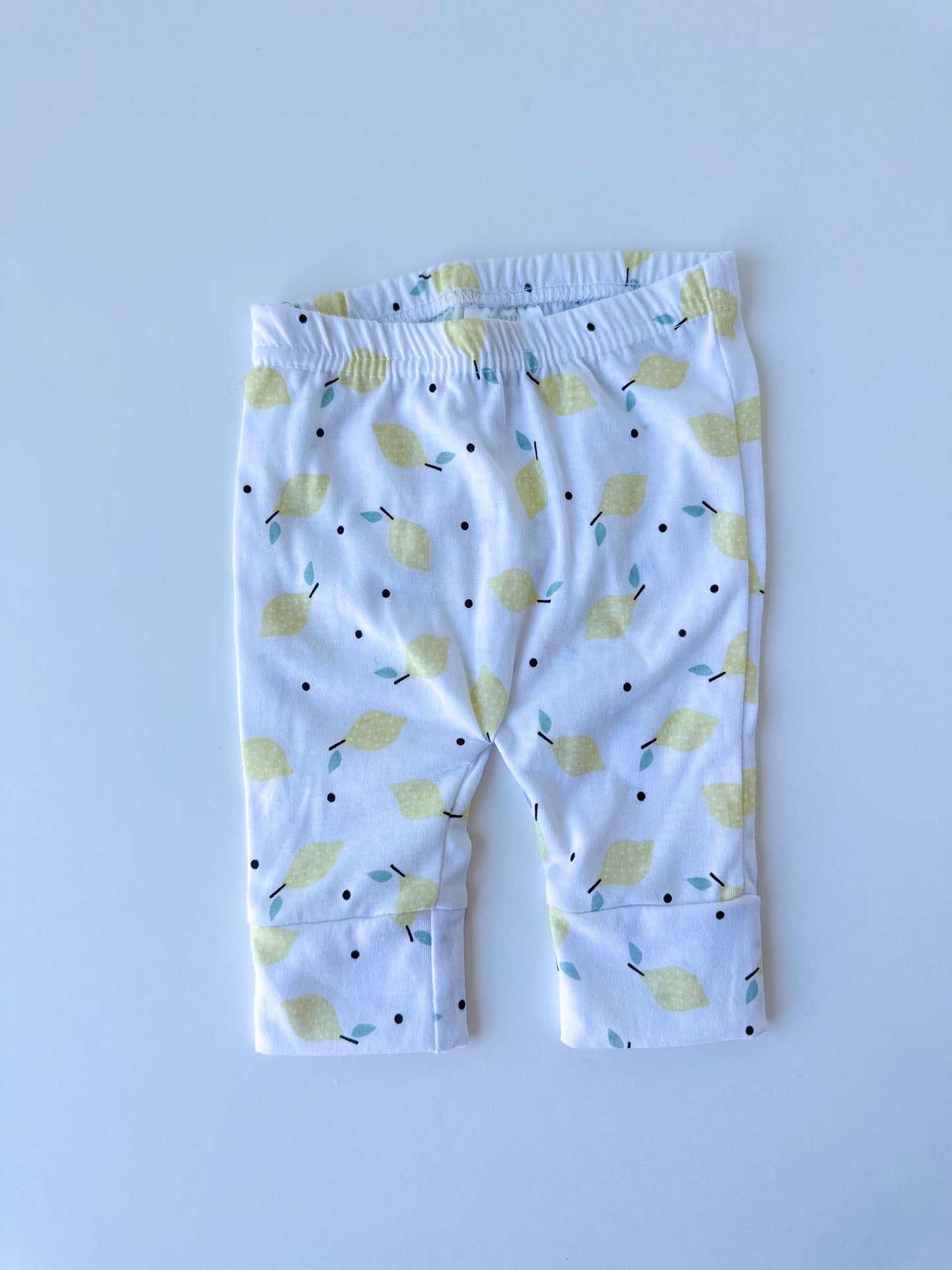 Organic Cotton Baby Tights 2-Pack - Lemon Print and Blue [Newborn]