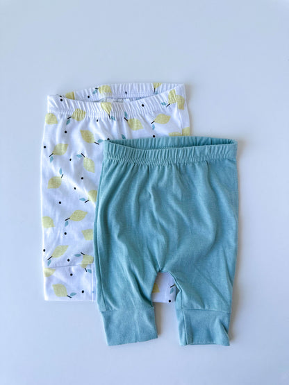 Organic Cotton Baby Tights 2-Pack - Lemon Print and Blue [Newborn]