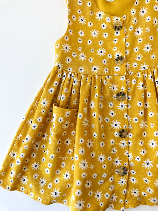 Yellow daisy button dress [3-6m]