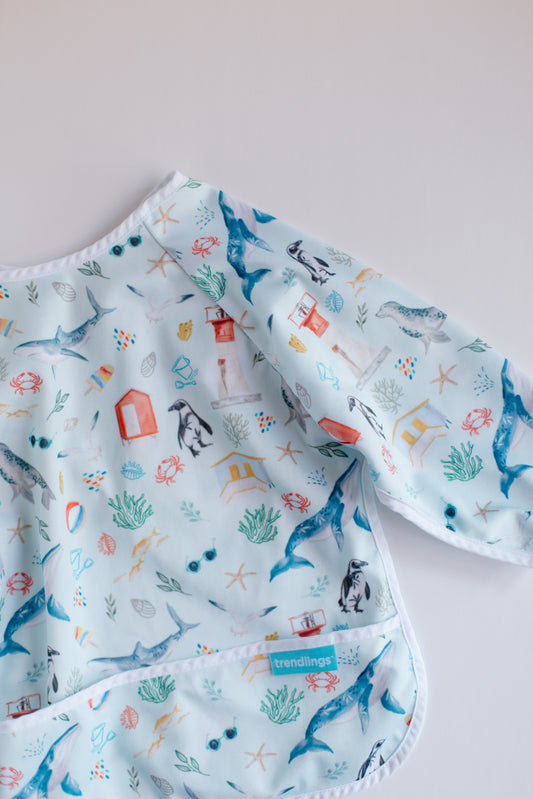 Long Sleeve Baby Bib with Ocean Animal Print [6-18m]