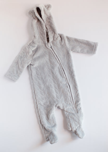 Soft Fleece Baby Onesie with Zipper and Bear Hood [0-3m]