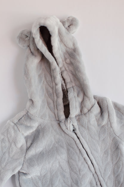 Soft Fleece Baby Onesie with Zipper and Bear Hood [0-3m]